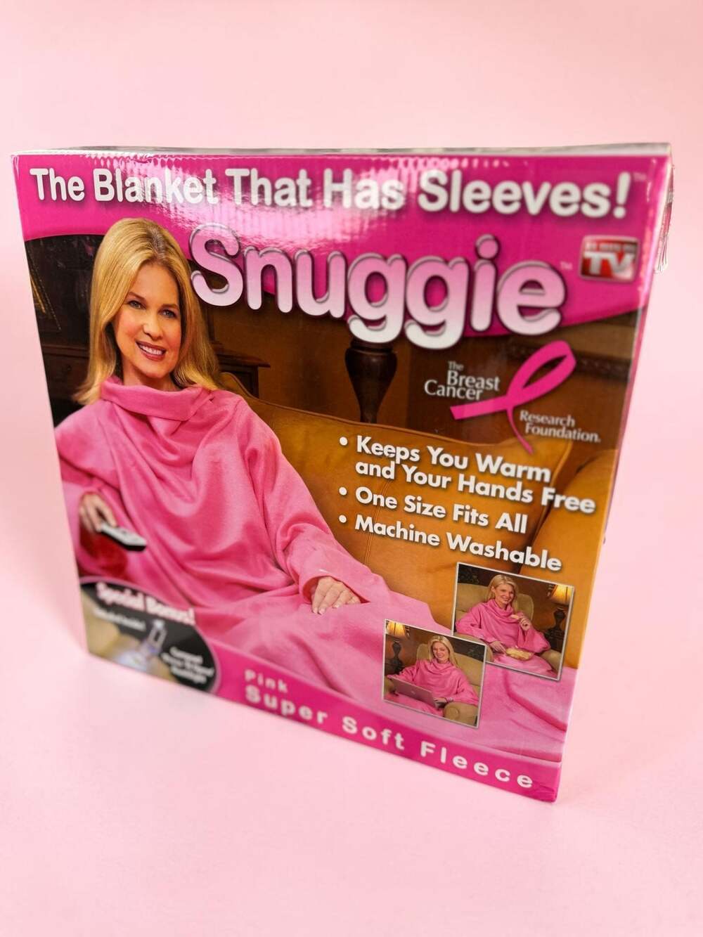 Snuggie Pink Super Soft Fleece Blanket with Sleeves BCRF Limited Edition One Siz